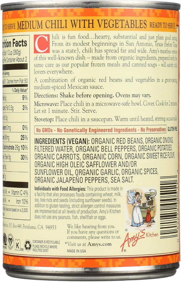 Amy's Organic Chili with Vegetables Medium -- 14.7 oz