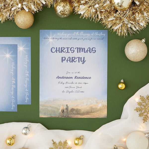 Paper Junkie Nativity Scene Stationery Pack - 96 Sheets, 8.5 x 11 In., Blue - Religious Letterhead & Decorative Letter Paper for Letter Writing