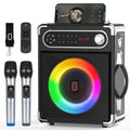 JYX Karaoke Machine with Two Wireless Microphones, Portable Bluetooth Speaker with Bass/Treble Adjustment, PA System with Remote Control, LED
