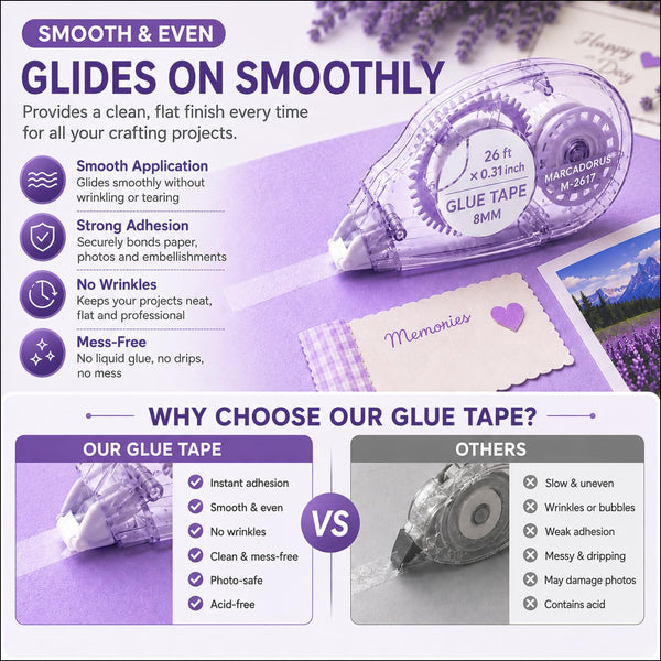 Glue Tape for Scrapbooking, Scrapbook Tape 4 Pcs, Double Sided Tape Roller for Crafts, 26 Ft x 0.31 In Tape Runner, Junk Journal Supplies,
