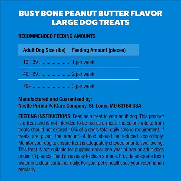 Purina Busy Bone Large Dog Chew Treats, Peanut Butter Flavor, 6 ct Pouch Peanut Butter 1.31 Pound (Pack of 1)