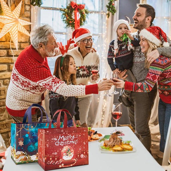 YANGTE 16 Pack Christmas Tote Bags with Handles, Non-Woven Gift Bags, 12.8" 9.8" 6.7 16-Pack