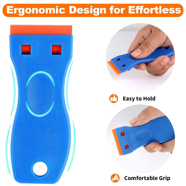 KUSUFEFI Plastic Razor Blade Scraper, 2PCS Scraper Tool with 60PCS Plastic Blades, Cleaning Scraper Remover for Stickers, Decals, Adhesive,