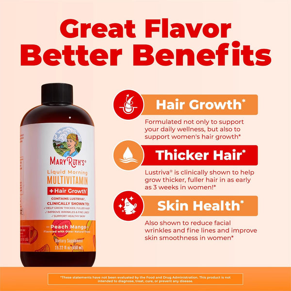 Maryruth'S Liquid Multivitamin + Hair Growth | Biotin 10000Mcg | Lustriva Hair Growth Supplement | Clinically Tested in Women for Thicker Hair &