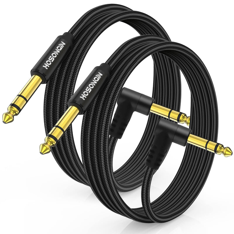 HOSONGIN 1/4 Inch TRS Instrument Cable 15 feet 2-Pack, Straight-to-Right Angle 6.35mm Male Stereo Audio Cord, Balanced Interconnect Line for