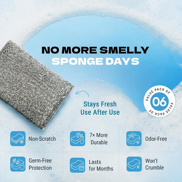 Kitchen Sponges for Dishes, Scouring Pads Non Scratch Scrubbers 6 Count (Pack of 1)