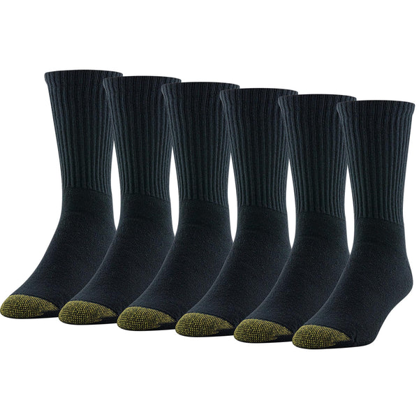 GOLDTOE Men's Cotton Blend Athletic Crew Socks, 6-pairs Large Black