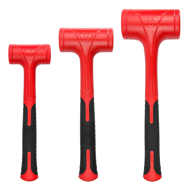 YIYITOOLS Dead Blow Hammer Set, 3 Piece/16oz(1LB),27oz(1.5LB),45oz(3LB),Red and Black, Shockproof Design, No Rebound Mallet Unibody Molded