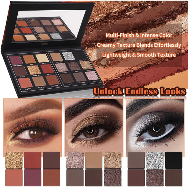 Prism Makeup Matte Eyeshadow Palette Pro 18 Colors Pigmented Shimmer Glitter Eye Shadow Palette, Long Lasting Waterproof Smokey Powder Cosmetics