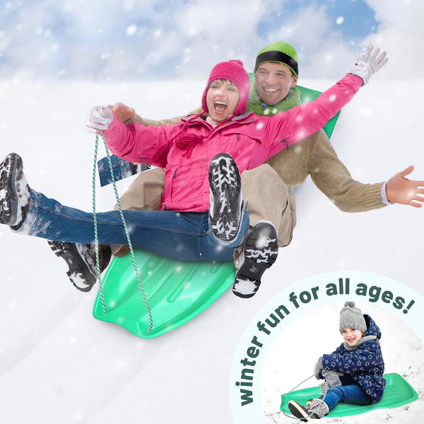 Slippery Racer Downhill Xtreme Flexible Adults and Kids Plastic Toboggan Snow Sled for up to 2 Riders with Pull Rope and Handles 2 PACK RED/GREEN