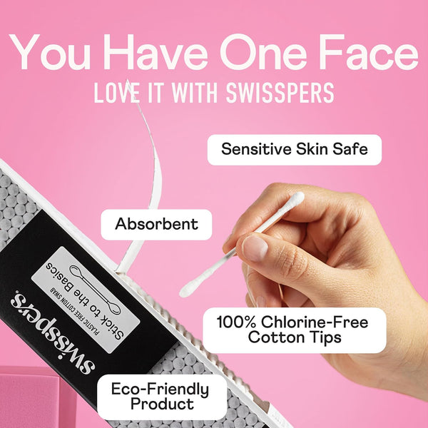 Swisspers Premium Cotton Swabs - Soft 100% Cotton Swabs with Paper Sticks for Beauty and Personal Care - Gentle Hygiene - 500 Count (Pack of 3)