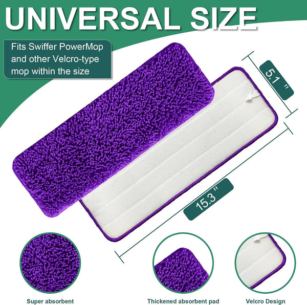 Reusable Mop Pads Compatible with Swiffer Power Mop,Power Mop Pads Refill Pads Washable 15.3 * 5.1 Inch, Microfiber Replacement Pad for