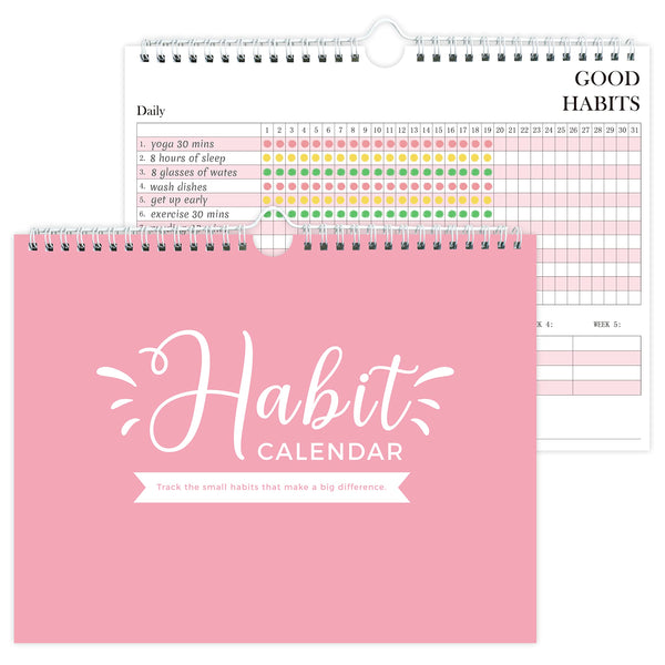 Habit Tracker Journal - Undated Weekly & Monthly Planner with Spiral Binding12Months, 8.5"x11' Pink Pink Habit Tracker