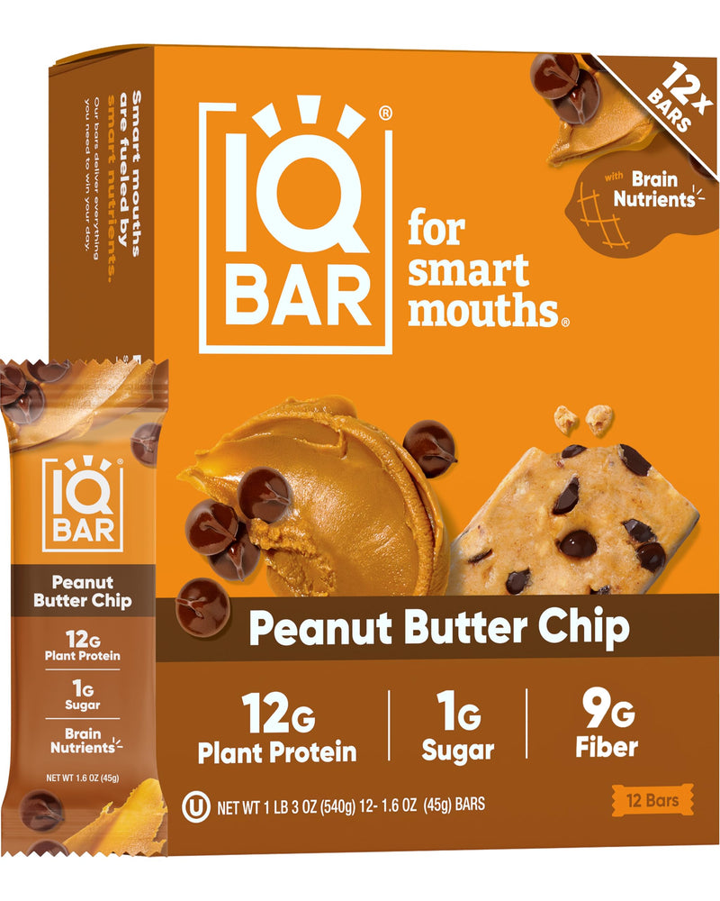 IQBAR Clean Plant Protein Bars, Peanut Butter Chip 12-Count | Protein Snack | High Fiber, High Protein, Low Sugar, Clean Label Project Certified |
