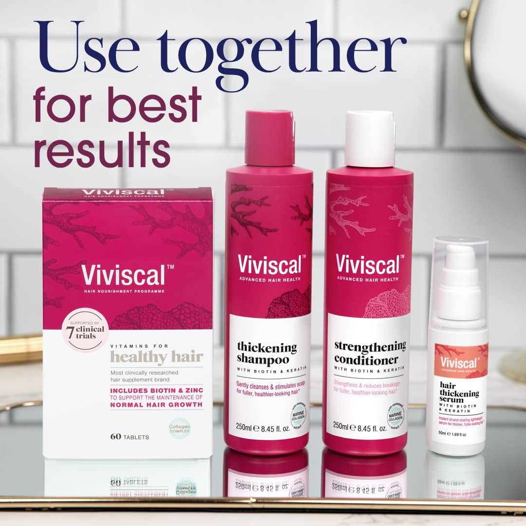 Viviscal Thickening Shampoo, Formulated with Biotin and Keratin, Fortified with Marine Collagen and Seaweed Extract, Strengthens and Reduces Breakage, Healthier Looking Hair 250Ml (8.45 Fl. Oz.)