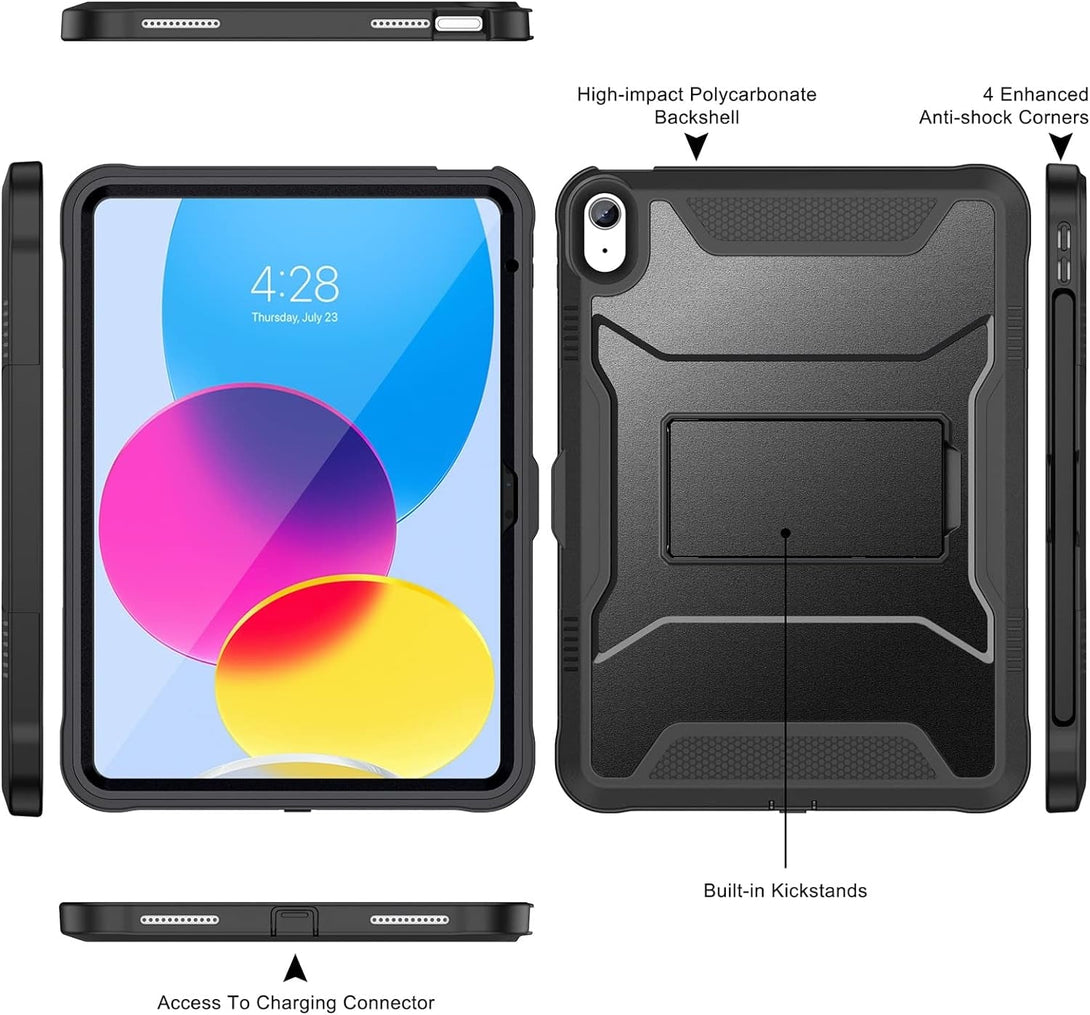 Soke Case for Ipad (A16) 11Th Generation 11-Inch 2025, Ipad 10Th Generation 10.9-Inch 2022, with Built-In Screen Protector and Kickstand, Rugged Full Body Protective Cover - Black