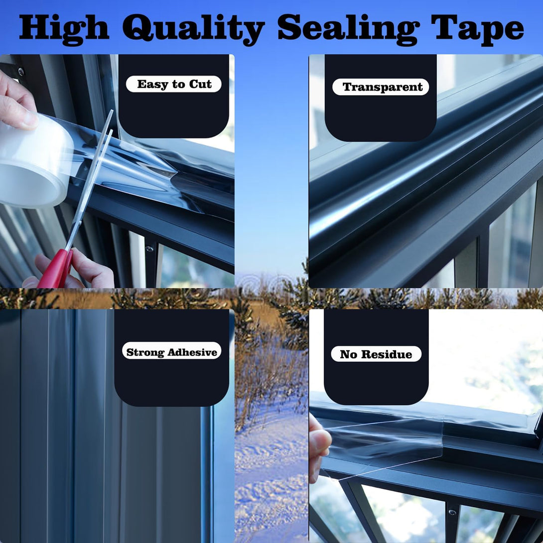 Transparent Window Weather Sealing Tape 2 Inch X 33 FT Weather Stripping Residue-Free Clear Window Insulation Tape for Doors Windows and Shower Glass Gaps