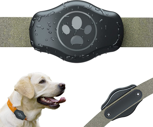 Dovick-Waterproof Airtag Dog Collar Holder Mount, Screw Case Fits All Width Air Tag Cat Pet Collar Leash Belt Black 1 Pack