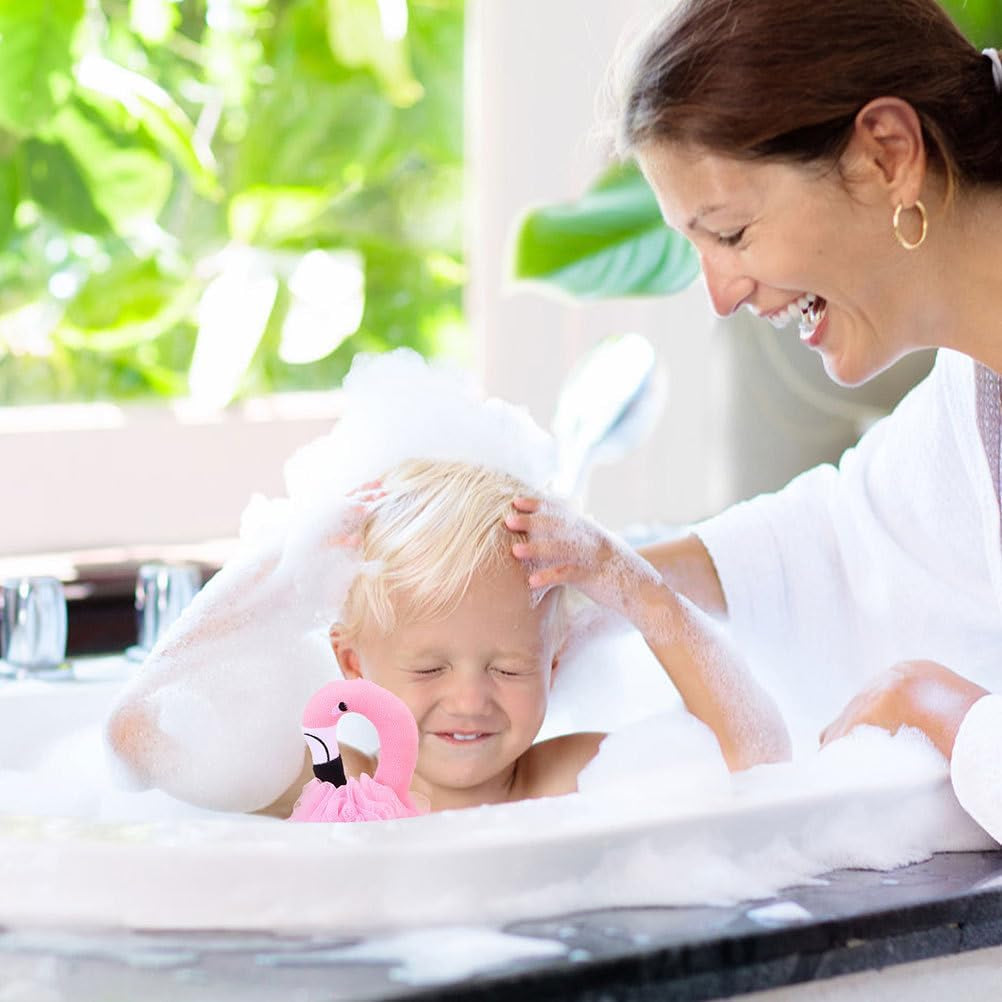 Mesh Bath Ball Sponges, 2Pcs Flamingo Bath Loofah Sponge Body Shower Scrubber Exfoliating Mesh Pouf Shower Ball Bath Sponges Loofah Towels for Women and Men Bathing Accessories