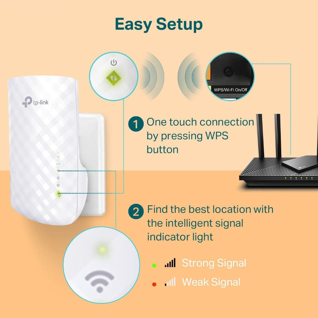 Tp-Link Wifi Extender with Ethernet Port, Dual Band 5Ghz/2.4Ghz , up to 44% More Bandwidth than Single Band, Covers up to 1200 Sq.Ft and 30 Devices, Signal Booster Amplifier Supports Onemesh(Re220)