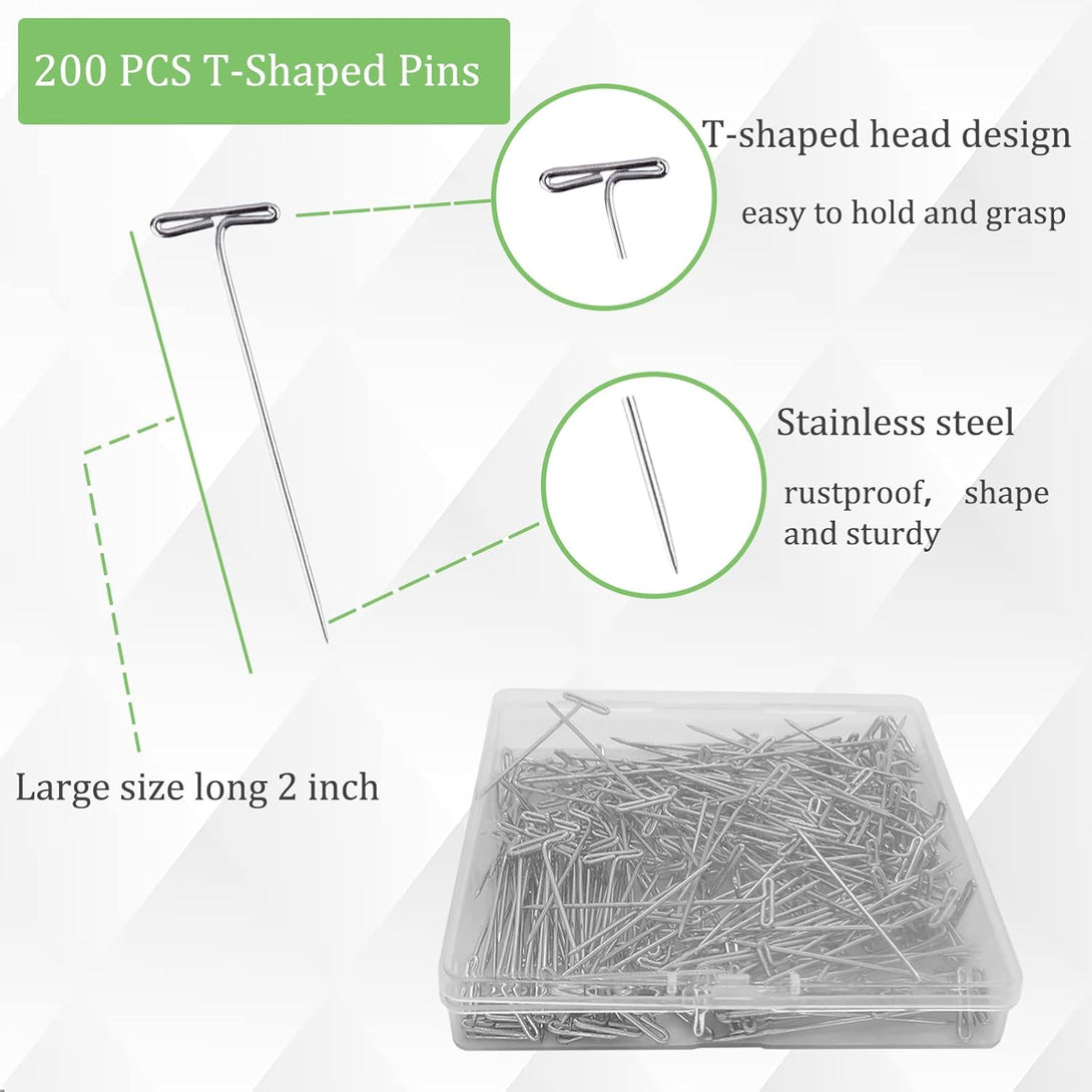 200Pcs T Pins, 2 Inch Sewing Pins, Stainless Steel Wig Pins for Wigs, T-Pins for Foam Head, Long Straight Pins for Sewing, Craft, Quilting and Blocking Knitting, Office, Decoration by Sunenlyst