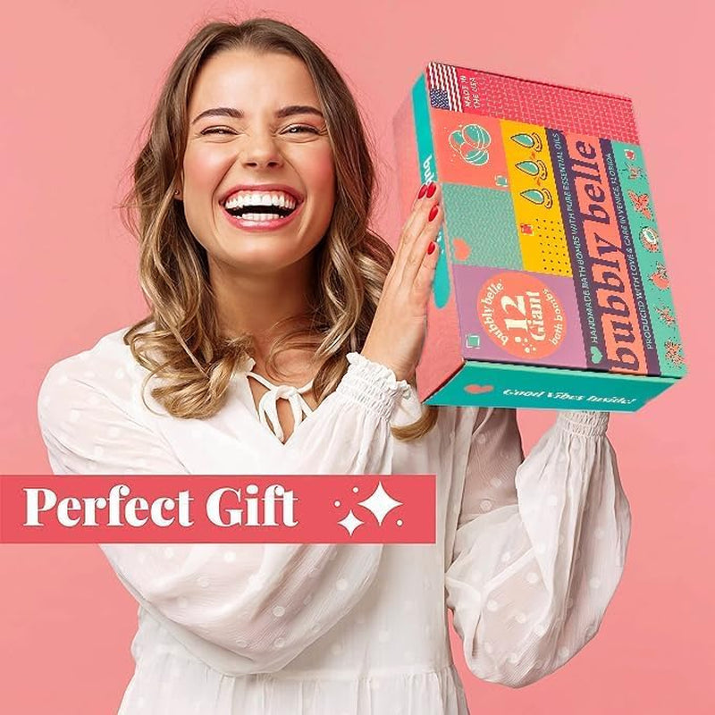 Bubbly Belle Bath Bombs XXL Gift Set, 12 Extra Large Handmade Aromatherapy Fizzies with Essential Oil Blends and Epsom Salt, Vegan for Women, Men, Kids