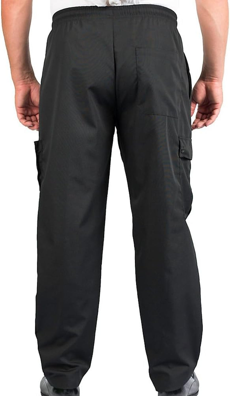 KNG Black Baggy Cargo Chef Pants for Men and Women – Drawstring Waist