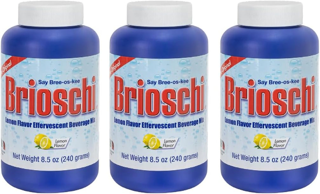 Brioschi Italian Lemon Flavored Effervescent Heartburn, Upset Stomach, Acid Indigestion, 8.5 Oz Bottle (Pack of 3)