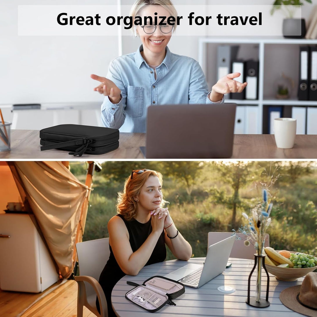 Cable Organizer Bag, Electronic Storage Travel Pouch for Tech Accessories, Cords &Charger, Hard Drive, Power Bank, Iphone (Black-Soft-M)