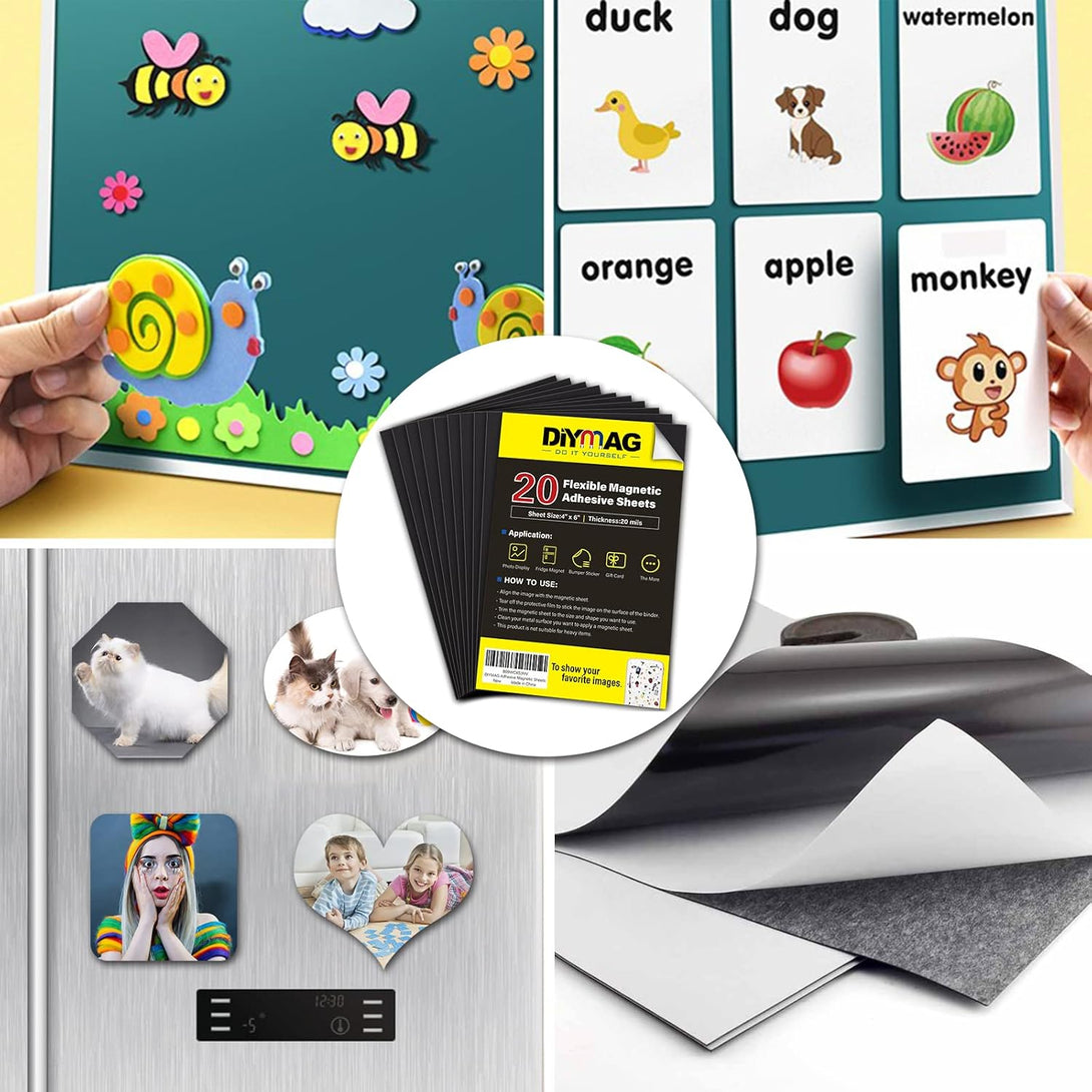 DIYMAG Magnetic Adhesive Sheets, |4" X 6"|, 10 Pack Cuttable, Flexible Magnet Sheets with Adhesive for Crafts, Photos, Easy Peel and Stick