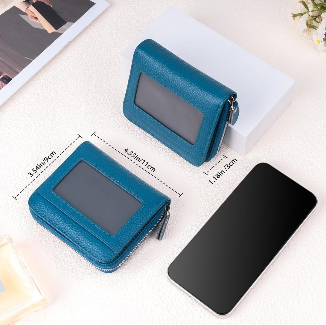 Small Wallet for Women, Genuine Leather RFID Blocking Credit Card Holder Slim Compact Coin Purse Women'S Wallets with ID Window 8 Card Slots