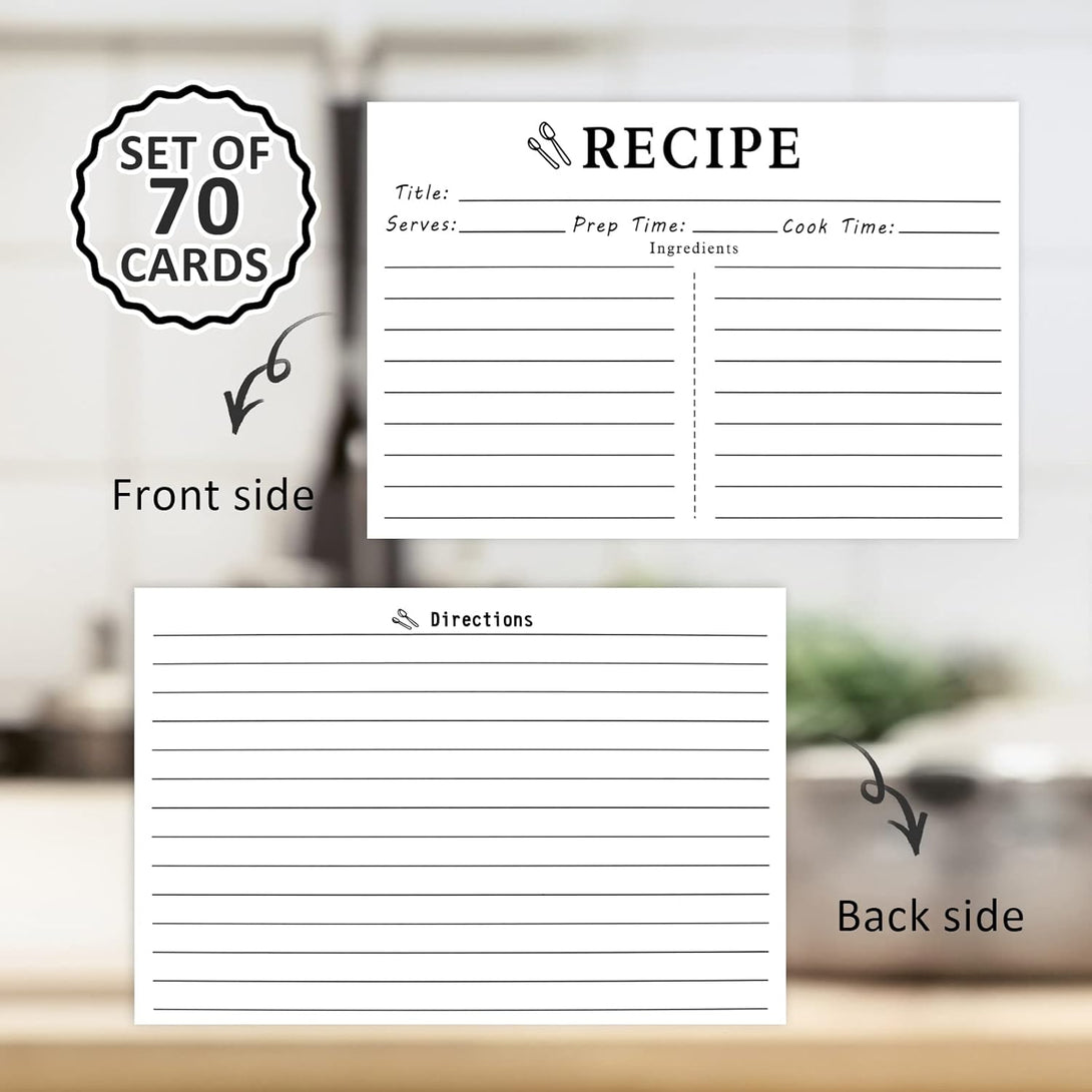 70 Count Recipe Cards, Recipe Cards 4X6 White, 4X6 Recipe Cards Double Sided, Blank Recipe Cards for Bridal Shower and Wedding