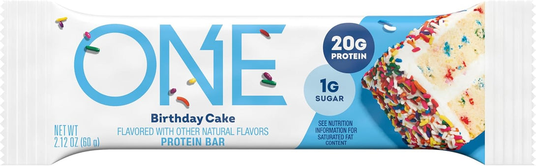 ONE Protein Bars, NEW Recipe Birthday Cake, Gluten Free Protein Bars with 20G Protein and 1G Sugar, Pantry Staples, 2.12 Oz (12 Count)