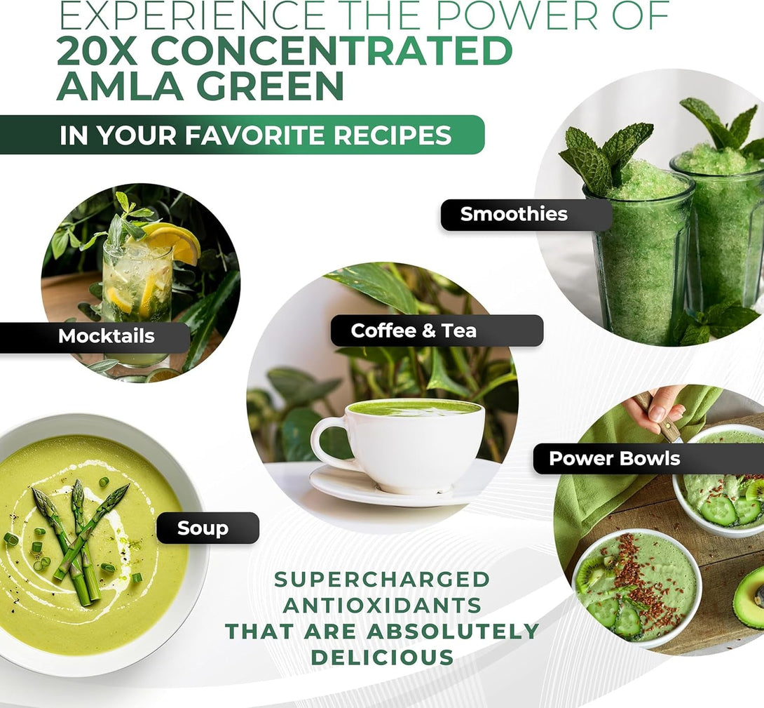 Amla Powder & Green Tea Superfood Supplement, 20X Ultra Concentrated Amla, Antioxidant Support, Made with Oolong Tea and Indian Gooseberries, Organic, Vegan, Classic Flavor, 30 Servings