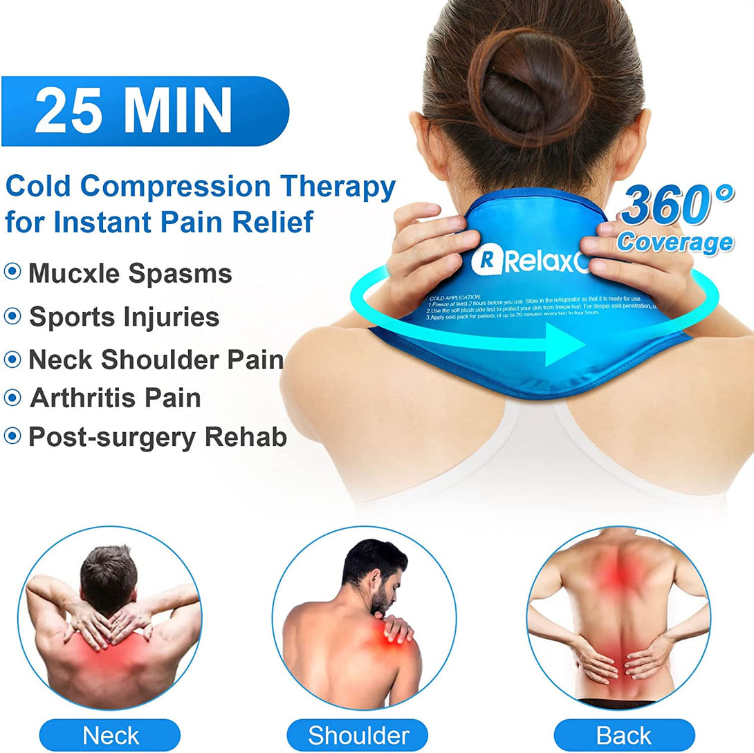 Neck Ice Pack Wrap, Reusable Gel Ice Pack for Neck Shoulders, Cold Compress Therapy for Pain Relief, Injuries, Swelling, Bruises, Sprains, Inflammation and Cervical Surgery Recovery