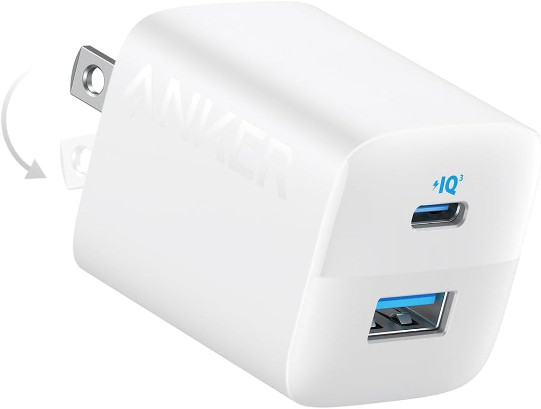 Anker USB C Charger Block, 33W 2 Port Compact Charger with Foldable Plug for Iphone 16/15, Galaxy, and More (Cable Not Included, White)
