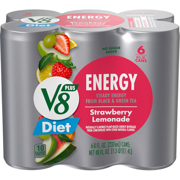 V8 +Energy Diet Strawberry Lemonade Juice Energy Drink, 8 Fl Oz Can (6 Pack)