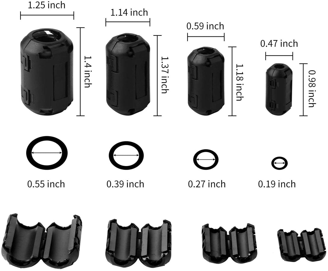 Ferrite Ring Core Black RFI EMI Noise Suppressor Cable Clip-20Pcs