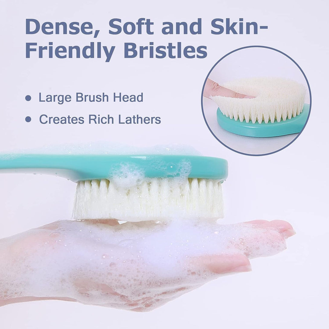 VANZAVANZU Exfoliating Shower Brush Back Scrubbers for Use in Shower, Plastic Bath Brush Long Handle for Shower with Moderate Bristles, Dry or Wet Back Brush for Shower Men Women-Green