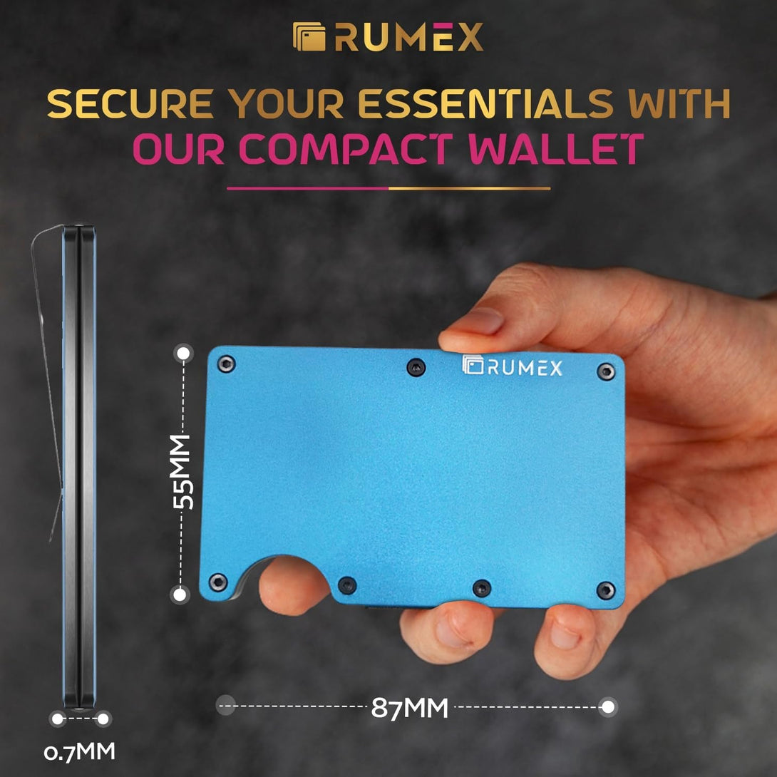RUMEX Men’S Metal Wallet & Card Holder - RFID Blocking Anti-Theft Slim Wallet for Men - Sleek & Minimalist Metal Design - Men’S Card Organizer & Money Clip - BLUE