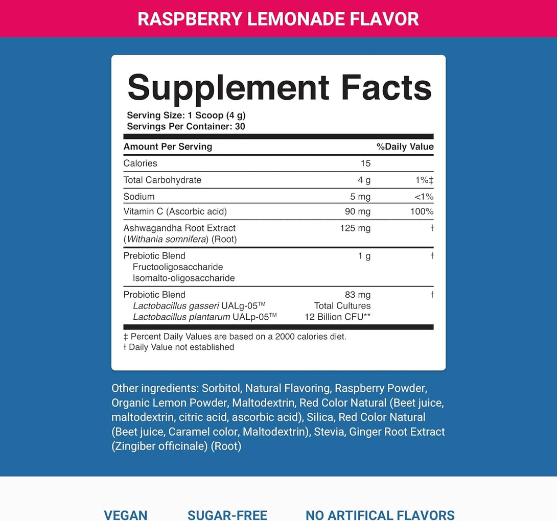 ACTIVATEDYOU Nighttime Complete Daily Wellness Drink- Smooth Digestion, Gut Health, Calmness W/Prebiotics, Probiotics, 12 Billion CFU & Ashwagandha for Sleep Support, 30 Servings (Raspberry Lemonade)