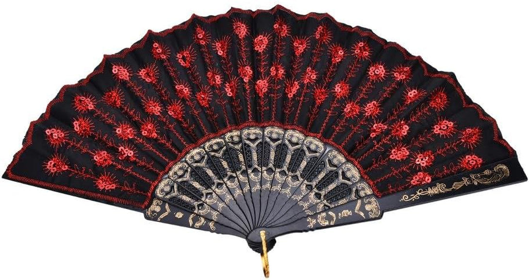 10 PCS Peacock Hand Fans, Spanish Folding Hand Fan, Flower Dancing Fans,Summer Handheld Folding Fans Party Favors for Girls Women (Embroidered Peacock Tail Pattern)