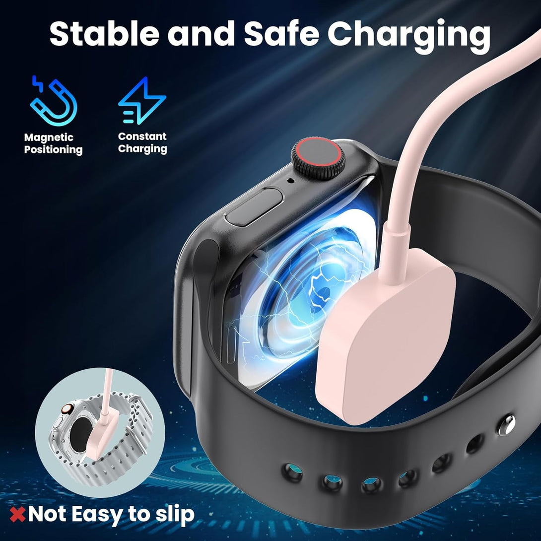 6In1 Multi Charging Cable 10FT, Magnetic Charger for Apple Watch Ultra/Se/9/8/7/6/5/4/3/2/1, Multiple Charger Cord for Iphone 15/14/13/12/11/Galaxy/Pixel, Pink USB A/C Universal Travel Charger