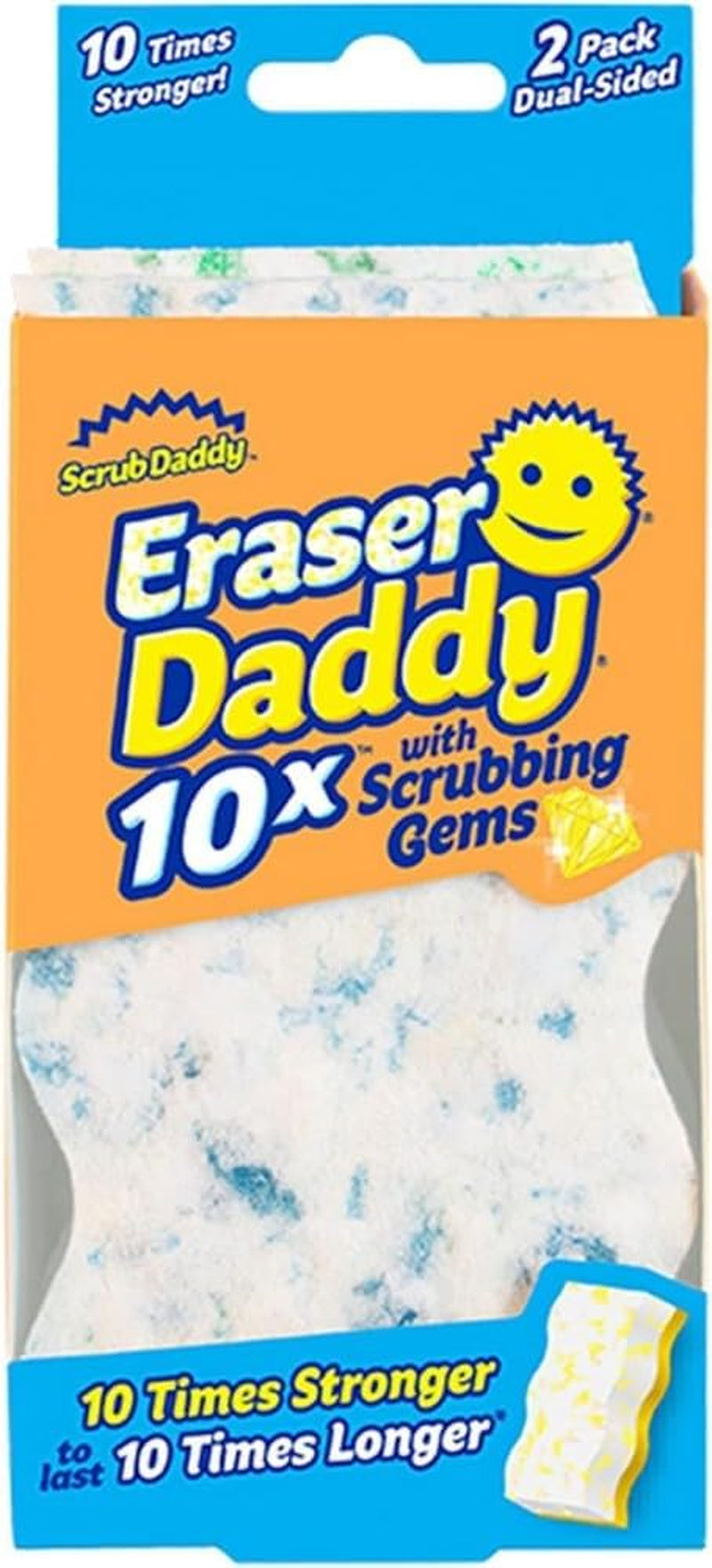 Scrub Daddy Eraser Daddy 10X, Magic Eraser Sponge for Painted Walls, Skirting Board Cleaner, Melamine Sponges, Dual-Sided Scrubber Pads, All Purpose Cleaning Sponges, Magical Mark Remover, 2 Pack