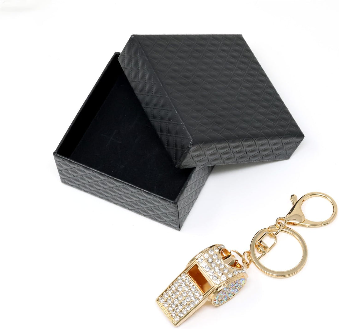 Honbay 1PCS Rhinestone Whistle Keychain Mini Shining Whistle Keyring Bling Car Charm Decoration in a Box for Bag Purse Wallet Handbags Backpack