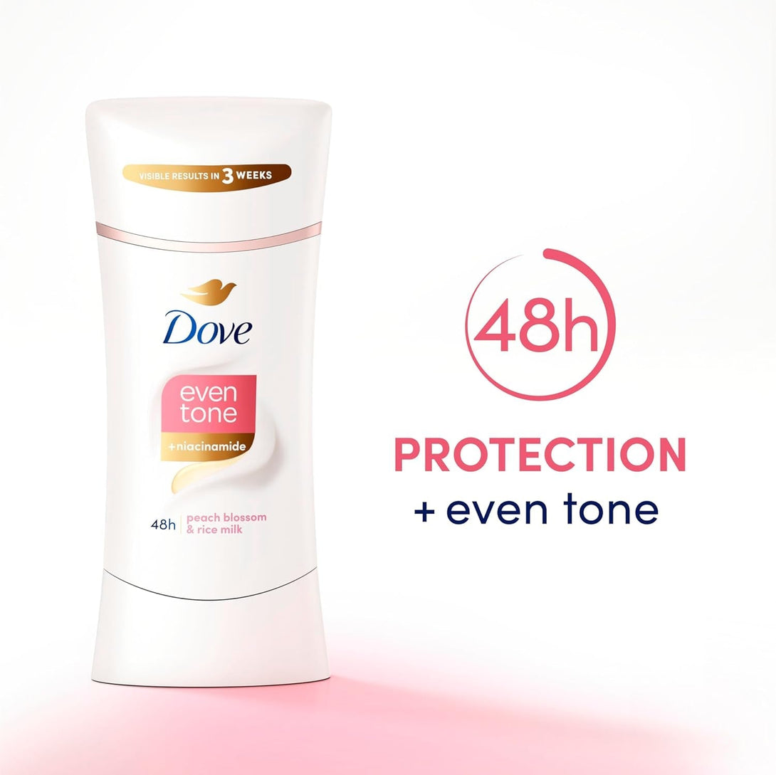 Dove Even Tone Antiperspirant Deodorant Stick Peach Blossom & Rice Milk 2.6 Oz