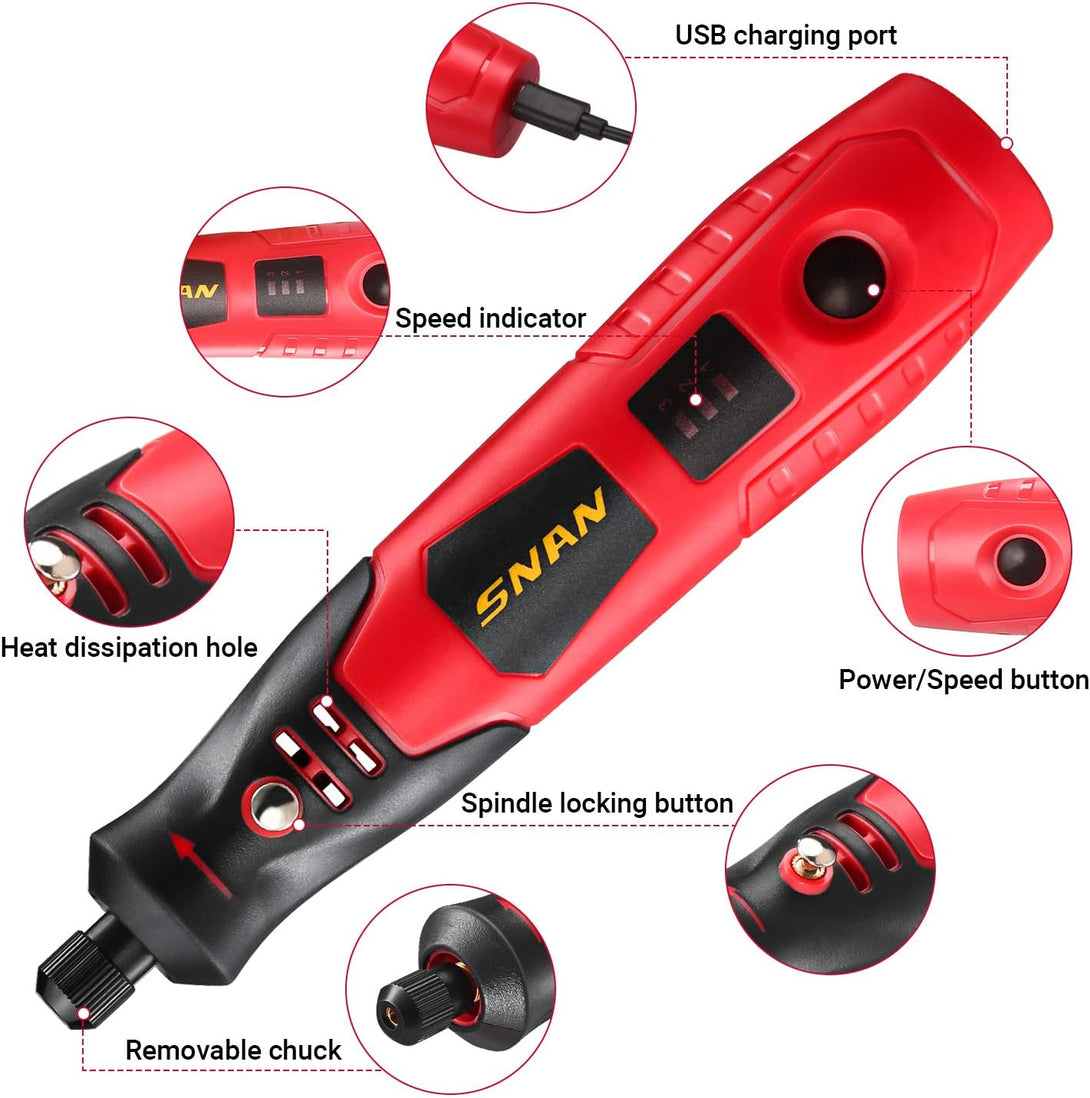 SNAN Cordless Rotary Tool Kit,1500Mah with 80 Accessories 3.7V Li-Ion,Mini Portable Rotary Tool, USB Charging, for Delicate & Light DIY Small Projects