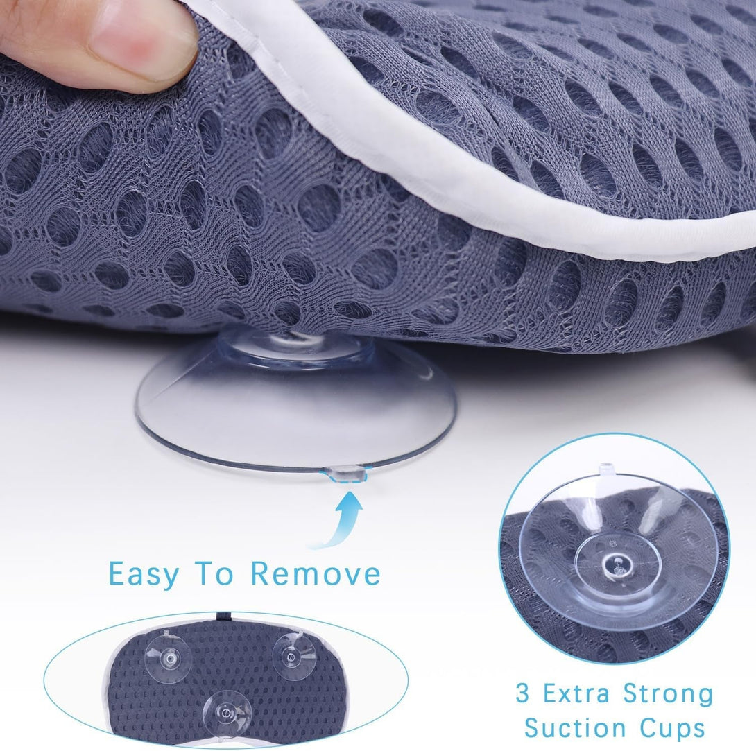 Bath Pillow for Tub-Tub Pillow for Bathtub Support Neck, Slip Resistant Waterproof Bath Pillows for Tub Neck and Back Support with 3 Strong Suction Cups,Dark Blue