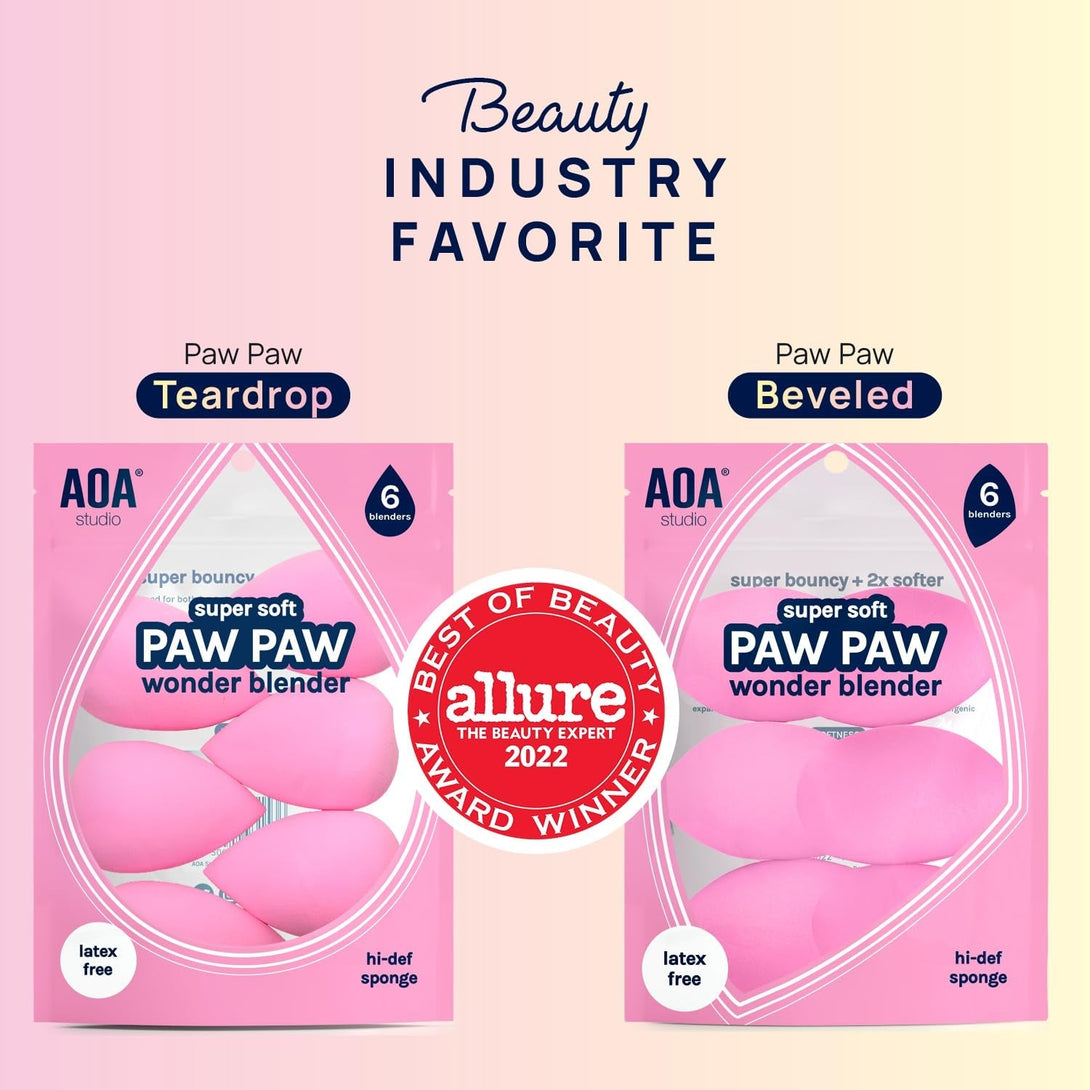 AOA Studio Collection Makeup Sponge Set Makeup Blender Latex Free and High-Definition Super Soft Set of 6 Makeup Blender for Powder Cream and Liquid, Beauty Cosmetic Beveled Shape (Pink)