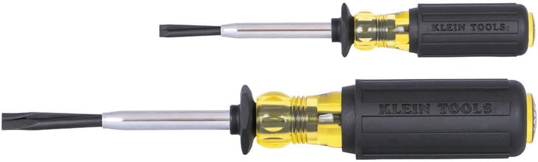 Klein Tools 85153K Slotted Screw-Holding Screwdriver Set, 3/16-Inch, 1/4-Inch Split-Blade Flat Head Driver, Positive Gripping Action, 2-Piece